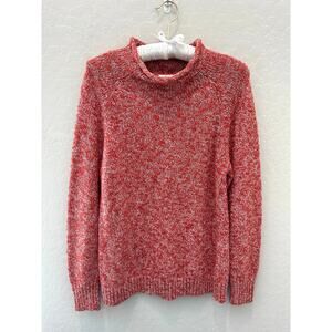 🆕 L.L.BEAN | Orange Heathered Cotton Funnel Neck Long Sleeve Sweater | Small